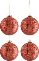 J-Line Doos Van 4 Kerstballen Fluweel Glas Antiek Bordeaux/Goud Large