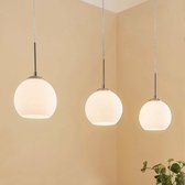 Lindby - hanglamp - 3 lichts - glas, metaal - E27 - wit, gesatineerd nikkel