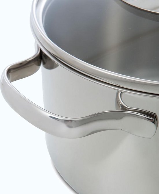 BK Essentials Pannenset 4-delig - 16/18/20cm -Zonder PFAS-vrije antikleeflaag - Pannenset inductie - Inductie kookpan - RVS pannenset - Ovenbestendig tot 230°C - Met glazen deksel - Zilver