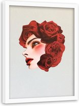 Foto in frame , Vrouw met rozen als haar ,70x100cm , rood zwart  , wanddecoratie