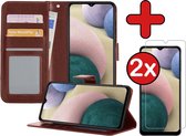 Samsung A12 Hoesje Book Case Met 2x Screenprotector - Samsung Galaxy A12 Hoesje Wallet Case Portemonnee Hoes Cover - Bruin