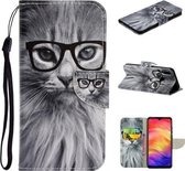 Voor Xiaomi Redmi Note 7 Gekleurde Tekening Patroon Horizontale Flip TPU + PU Lederen Case met Houder & Kaartsleuven & Portemonnee & Lanyard (Mode Kat)