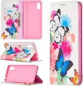 Voor Xiaomi Redmi 9A Gekleurde Tekening Patroon Onzichtbare Magnetische Horizontale Flip PU Lederen Case met Houder & Kaartsleuven & Portemonnee (Twee Vlinders)