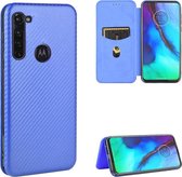 Voor Motorola Moto G Stylus Koolstofvezel Textuur Magnetische Horizontale Flip TPU + PC + PU lederen tas met touw & kaartsleuf (blauw)