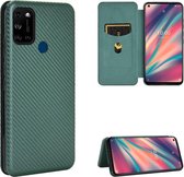 Voor Wiko View5 Plus Koolstofvezel Textuur Magnetische Horizontale Flip TPU + PC + PU lederen tas met kaartsleuf (groen)