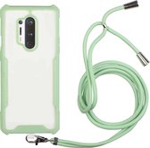 Voor OnePlus 8 Pro Acryl + Kleur TPU Schokbestendig Hoesje met Nekkoord (Avocado)