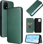 Voor vivo Y52s 5G / iQOO U3 koolstofvezel textuur magnetische horizontale flip TPU + pc + PU lederen tas met kaartsleuf (groen)