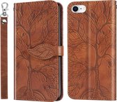 Life of Tree Embossing Pattern Horizontale Flip lederen hoes met houder & kaartsleuf & portemonnee & fotolijst & lanyard voor iPhone 8 & 7 (bruin)