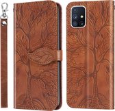 Voor Samsung Galaxy M51 (zijvingerafdruk) Life of Tree Embossing Pattern Horizontale flip lederen tas met houder & kaartsleuf & portemonnee & fotolijst & lanyard (bruin)