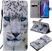 Voor Samsung Galaxy Note 20 Schilderen Horizontale Flip Leren Case met Houder & Kaartsleuf & Lanyard (Witte Luipaard)