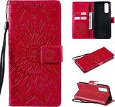 Voor OPPO Realme 7 Sun Embossing Pattern Horizontale Flip lederen tas met kaartsleuf & houder & portemonnee & lanyard (rood)