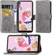 Voor LG K51S Lucky Clover Pressed Flowers Pattern Leather Case met houder & kaartsleuven & portemonnee & draagriem (grijs)