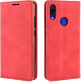 Retro-skin zakelijke magnetische zuignap lederen tas met portemonnee en kaartsleuf en houder voor Xiaomi Redmi Note 7 (Chinees rood)