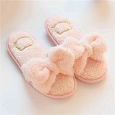 Furry Home Slippers Short Plush Indoor Home Slippers Owknot Slippers Dames, Maat: 36-37 (Lichtroze)