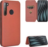Voor HTC Desire 20 Pro Carbon Fiber Texture Magnetische Horizontale Flip TPU + PC + PU Leather Case met Card Slot (Brown)