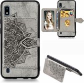 Voor Galaxy A10 Mandala Reliëf Magnetische Doek PU + TPU + PC Case met Houder & Kaartsleuven & Portemonnee & Fotolijst & Riem (Grijs)