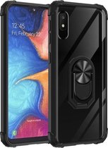 Voor Samsung Galaxy A10e schokbestendig transparant TPU + acryl beschermhoes met ringhouder (zwart)