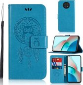 Voor Xiaomi Redmi Note 9 5G Windgong Uil Embossing Patroon Horizontale Flip Leren Case met Houder & Kaartsleuven & Portemonnee (Blauw)