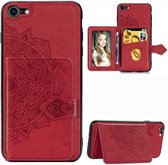 Voor iPhone SE 2020/8/7 Mandala Reliëf Magnetische Doek PU + TPU + PC Case met Houder & Kaartsleuven & Portemonnee & Fotolijst & Riem (Rood)