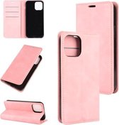 Voor iPhone 12 mini Retro-skin Business magnetische zuignap lederen tas met houder & kaartsleuven en portemonnee (roze)