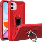 Voor iPhone 12 Pro Max koolstofvezel beschermhoes met 360 graden roterende ringhouder (rood)