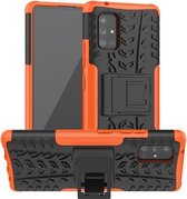 Voor Samsung Galaxy A71 5G Bandentextuur Schokbestendig TPU + PC beschermhoes met houder (oranje)