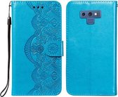 Voor Samsung Galaxy Note9 Flower Vine Embossing Pattern Horizontale Flip Leather Case met Card Slot & Holder & Wallet & Lanyard (Blue)