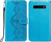 Voor Samsung Galaxy S10 Plus Flower Vine Embossing Pattern Horizontale Flip Leather Case met Card Slot & Holder & Wallet & Lanyard (Blue)