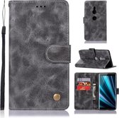 Voor Sony Xperia XZ3 Retro Koperen Knop Crazy Horse Horizontale Flip PU Lederen Case met Houder & Kaartsleuven & Portemonnee & Lanyard (Grijs)