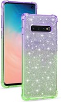 Voor Samsung Galaxy S10 Plus gradiënt glitter poeder schokbestendig TPU beschermhoes (paars groen)