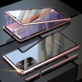 Voor Samsung Galaxy Note20 Schokbestendig Dubbelzijdig Gehard Glas Magnetische Attractie Case met Zwarte Camera Lens Beschermhoes (Roze)