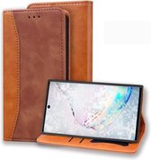 Voor Samsung Galaxy Note 10+ Business Stitching Horizontale flip lederen tas met dubbele vouw & beugel & kaartsleuven & fotolijst & portemonnee (bruin)