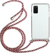 Voor Samsung Galaxy Note20 Four-Corner Anti-Fall transparante TPU beschermhoes met lanyard (roodgrijs)