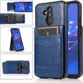 Voor Huawei Mate 20 Lite Effen kleur PC + TPU beschermhoes met houder en kaartsleuven (blauw)