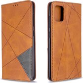 Voor Galaxy A51 ruit textuur horizontale flip magnetische lederen tas met houder en kaartsleuven (geel)