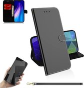 Voor Xiaomi Redmi Note 8T Spiegelachtige magnetische attractie Horizontale flip lederen tas met draagkoord, houder en kaartsleuf en portemonnee (zwart)