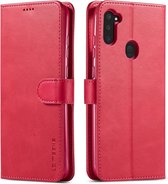 Voor Galaxy A11 / M11 LC.IMEEKE kalfsleer Horizontale flip lederen tas, met houder & kaartsleuven & portemonnee & fotolijst (rood)