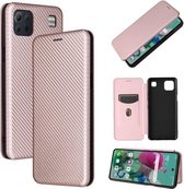 Voor LG K92 5G Koolstofvezel Textuur Magnetische Horizontale Flip TPU + PC + PU lederen tas met kaartsleuf (roze)