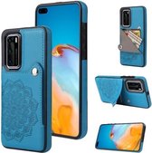 Voor Huawei P40 Pro reliëfpatroon PU + TPU beschermhoes met houder & portemonnee & kaartsleuven (blauw)