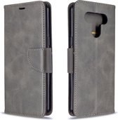 Voor LG K51 Retro Lamsvacht Textuur Pure Kleur Horizontale Flip PU Lederen Case met Houder & Kaartsleuven & Portemonnee & Lanyard (Grijs)