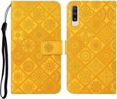 Voor Samsung Galaxy A70 etnische stijl reliëf patroon horizontale flip lederen tas met houder & kaartsleuven & portemonnee & lanyard (geel)