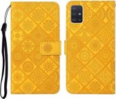 Voor Samsung Galaxy A71 etnische stijl reliëf patroon horizontale flip lederen tas met houder & kaartsleuven & portemonnee & lanyard (geel)