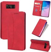 Voor Samsung Galaxy S8 Huid-aanvoelende Kalfsleer Textuur Magnetische Dual-Fold Horizontale Flip Leren Case met Houder & Kaartsleuven & Portemonnee (Rood)