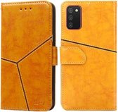 Voor Samsung Galaxy A02s (EU-versie) Geometrische stiksels Horizontale flip TPU + PU lederen hoes met houder & kaartsleuven en portemonnee (geel)