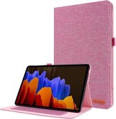 Voor Samsung Galaxy Tab S7 + / T970 Horizontale Flip TPU + Stof PU lederen beschermhoes met naamkaartclip (Rose Red)