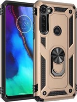 Voor Motorola Moto G Stylus schokbestendig TPU + pc beschermhoes met 360 graden roterende houder (goud)