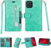 Voor iPhone 11 Pro Max Multifunctionele Rits Horizontale Flip Leren Case met Houder & Portemonnee & 9 Kaartsleuven & Lanyard (Mintgroen)