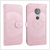 Voor Motorola Moto E5 Pressed Printing Pattern Horizontale Flip PU Leather Case met houder & kaartsleuven & portemonnee & & Lanyard (roze)