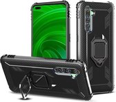 Voor OPPO Realme X50 Pro koolstofvezel beschermhoes met 360 graden roterende ringhouder (zwart)