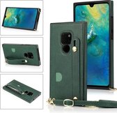 Voor Huawei Mate 20 polsband PU + TPU schokbestendige beschermhoes met crossbody lanyard & houder & kaartsleuf (groen)